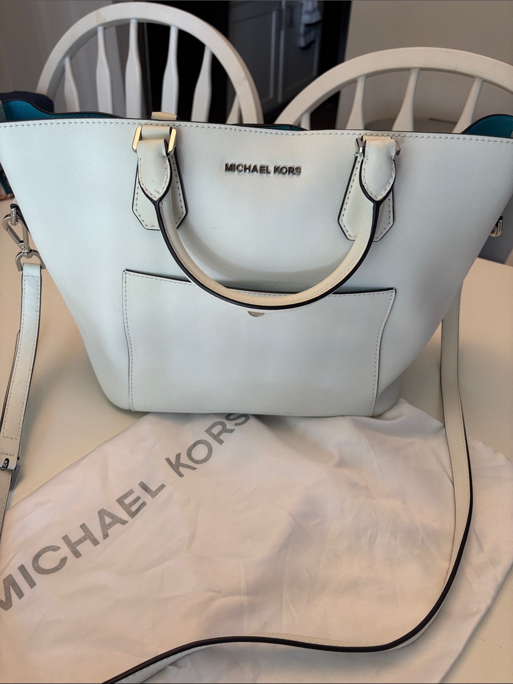 Michael Kors White Saffiano Tote with Top Handles
